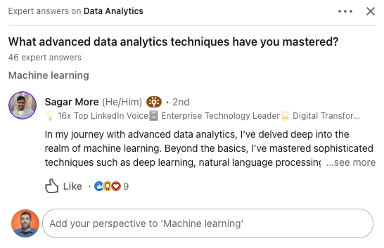 An screenshot of Expert Answers on Linkedin