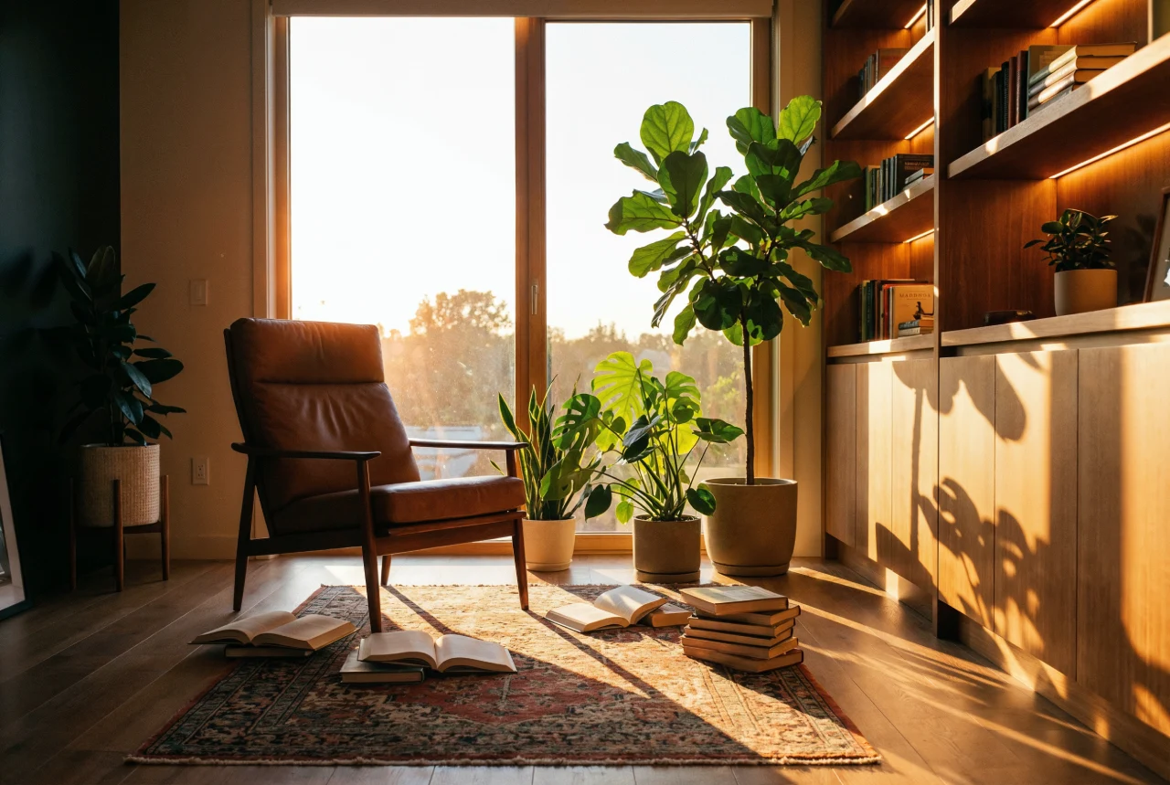 Minimalist library room created with Nano Banana Pro and upscaled with magnific